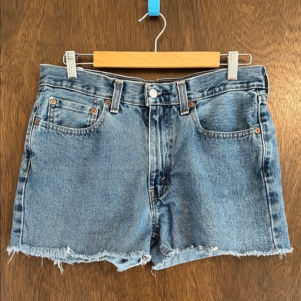 Levi's Light Blue Frayed Denim Shorts